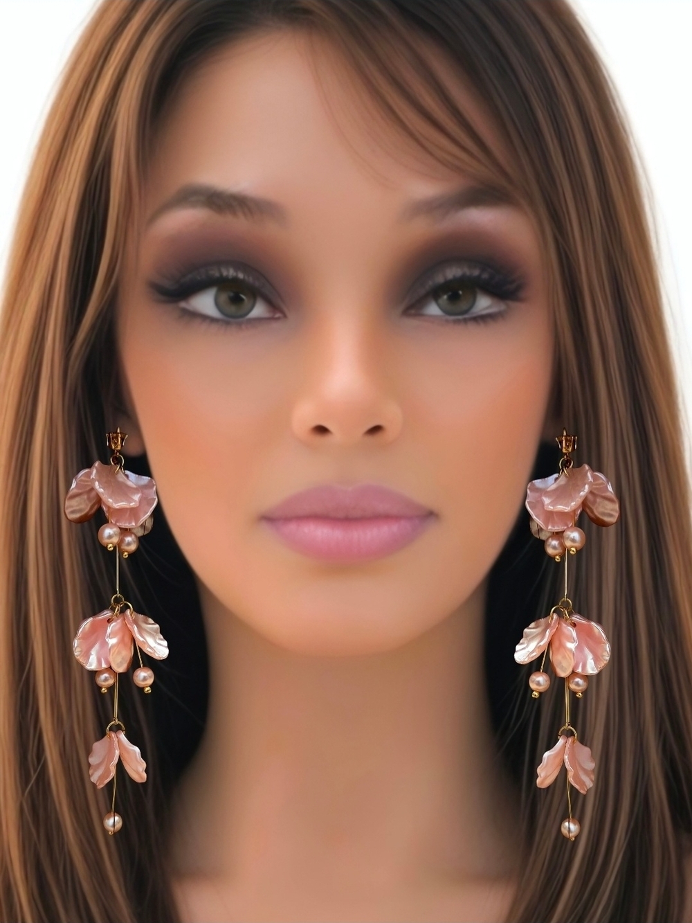 Stunning Natasha Pink Sea Shell & Pearl Drop Earrings w/ 14k Gold Earring Backs